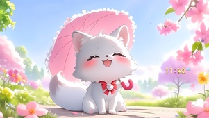 樱花雨中的小狐狸