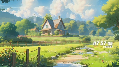 护眼蓝天白云花草树木房屋景色