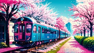 樱花树下电车