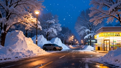 雪天夜晚便利店
