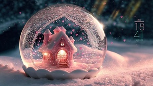 雪地水晶球粉色小屋