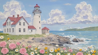 油画般的海边小屋