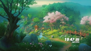 护眼树木小桥流水