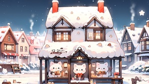 雪中便利店猫咪