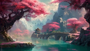 4K桃花山水