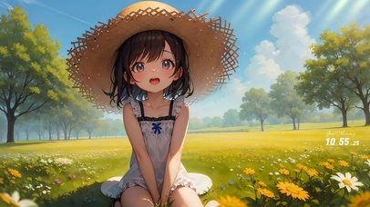 小花草帽小女孩