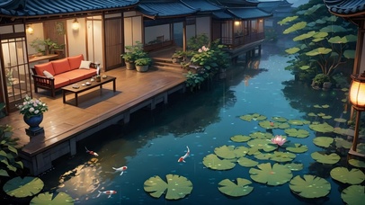 夜晚荷塘小屋听雨