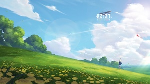 治愈清新夏日草地放风筝
