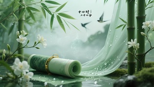 雨中竹林卷轴