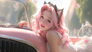 时尚怀旧粉发少女