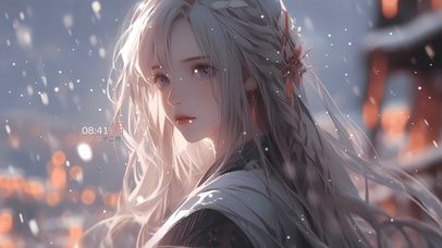 4K古风雪中少女