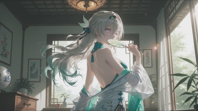 二次元古风居家女孩背影