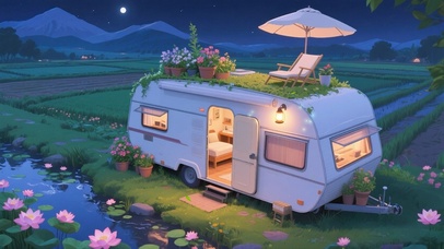 夜晚乡下的房车