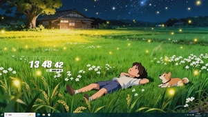 躺着草地护眼绿景桌面主题