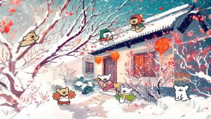 欢度新年的狗狗