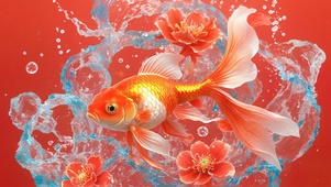 花开富贵金鱼与花