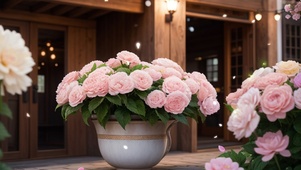 院中的粉色月季花