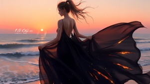 落日海滩美女