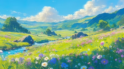 唯美治愈纯净高山花海