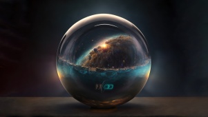 4K唯美治愈梦幻星云水晶球