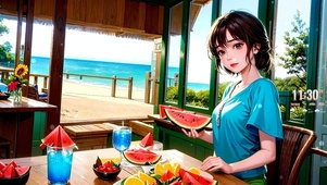 海边夏天吃瓜