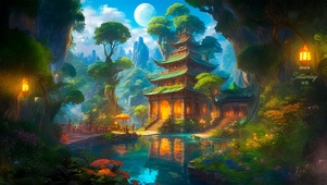 唯美山野崖洞寺庙