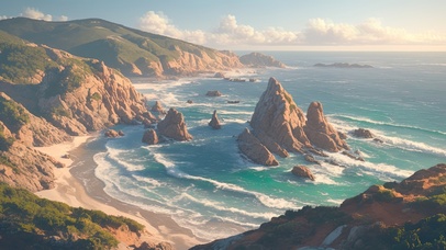 波涛汹涌的礁石海岸