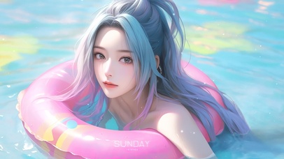 4K唯美清纯夏日泳池少女