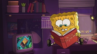 雨夜海绵宝宝在房间阅读