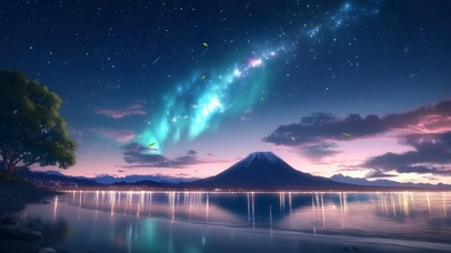 唯美夜晚湖泊极光