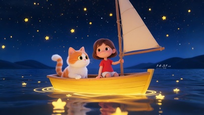 星空下划船女孩