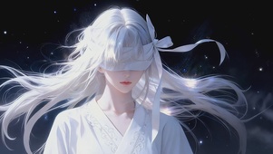 国风蒙眼白发少女