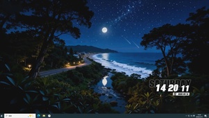 夜景房屋海景树木桌面主题