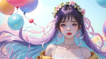 彩虹长发气球美女