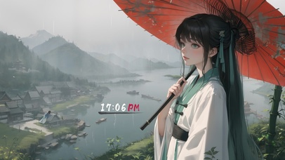 山川烟雨古风少女