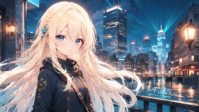 夜晚可爱桥上女孩