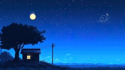 夜晚静怡树下小屋