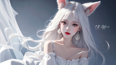 4k白发狐耳吊带美少女