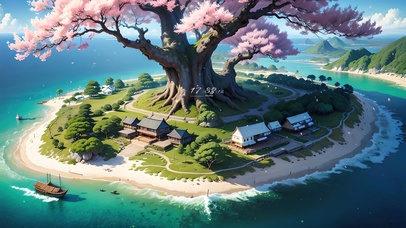 4K唯美治愈梦幻海岛樱花树