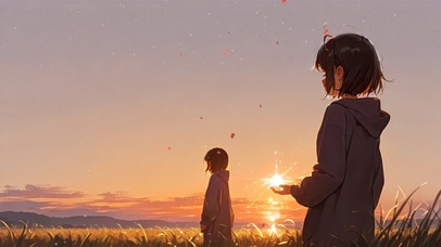 夕阳草原少女