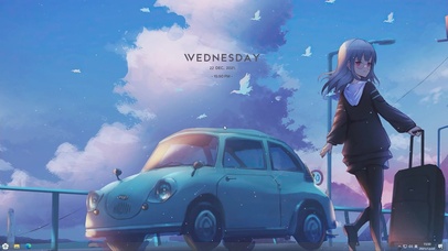 清新天空少女插画