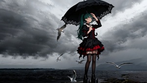 海边打伞的初音