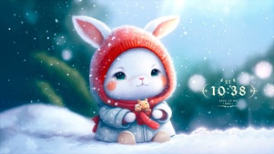 4K可爱治愈冬雪兔兔