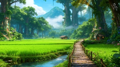 4k巨树森林田间小屋