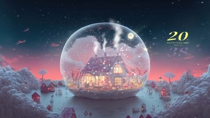 雪地水晶球粉色小屋