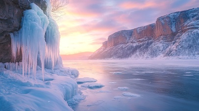 贝加尔湖畔的冰柱