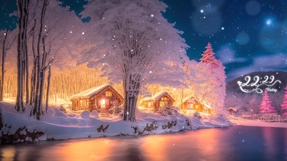 梦幻唯美雪夜村落