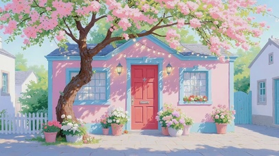 治愈粉色系窗外