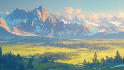 绿色护眼雪山草原