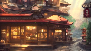 傍晚日式店铺